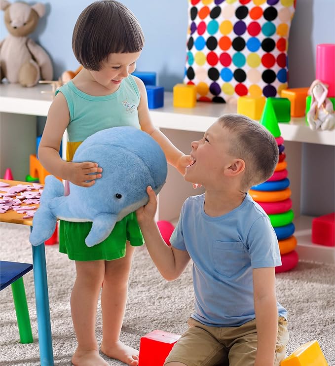DolliBu Plush Whale Stuffed Animal - Soft Huggable Blue Whale, Adorable Playtime Whale Plush Toy 13 Inches