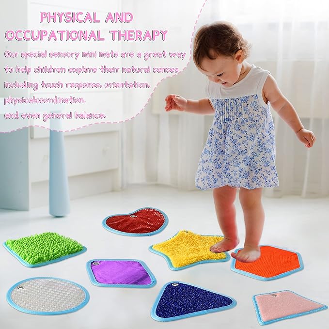 Boao 8 Set Mini Sensory Mats Assorted Textured Play Mat Activity(Irregular,8.7 Inch)