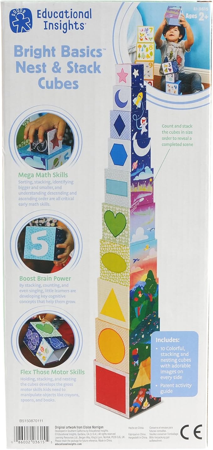 Educational Insights Bright Basics Nest & Stack Cubes, Stacking Cubes 2+