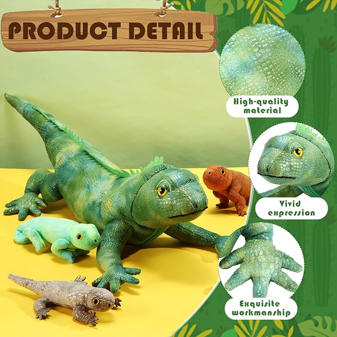 HyDren 5 Pcs Stuffed Iguanas Plush Toy Set 26 Inch 4 Babies