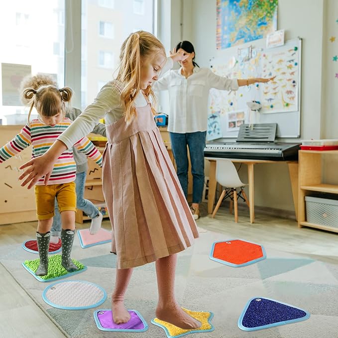 Boao 8 Set Mini Sensory Mats Assorted Textured Play Mat Activity(Irregular,8.7 Inch)