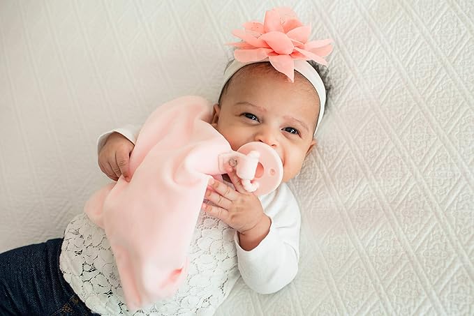Ultra Soft Cotton Minky Velboa Baby Blanket with Snap Closure for Pacifier or Teether, Machine Washable 12 inch 12 inch