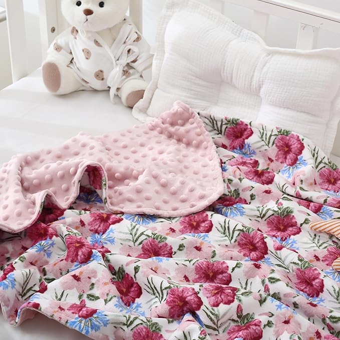 DaysU Silky Micro Soft Plush Baby Blankets for Girls with Print Pattern and Soothing Raised Dots, Double Layer Bed Throws for Baby Crib 30x40 Inches