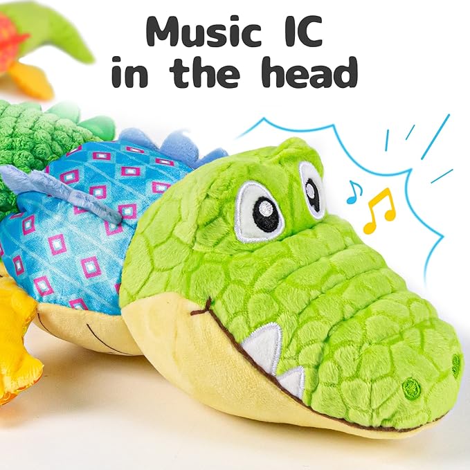 Infant Baby Musical Stuffed Animal Activity Soft Toys with Teether, Multi-Sensory Crinkle 0-3-6-12 Months