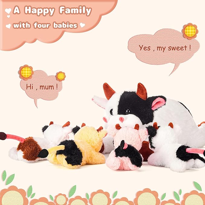 IKASA Mommy Cow Stuffed Animal Mom and Baby Plush Toy,Cute 17" Soft