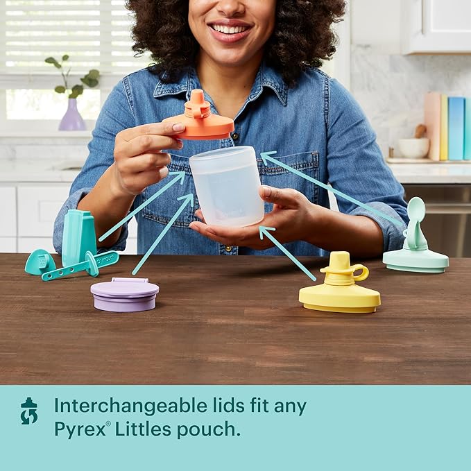 Pyrex Littles Sippy Cup 5 OZ Pouch, Silicone Baby Toddler Feeding Set, Airtight Leak-Proof BPA Free Non-Breakable Dishwasher Safe, Ages 6 Months +