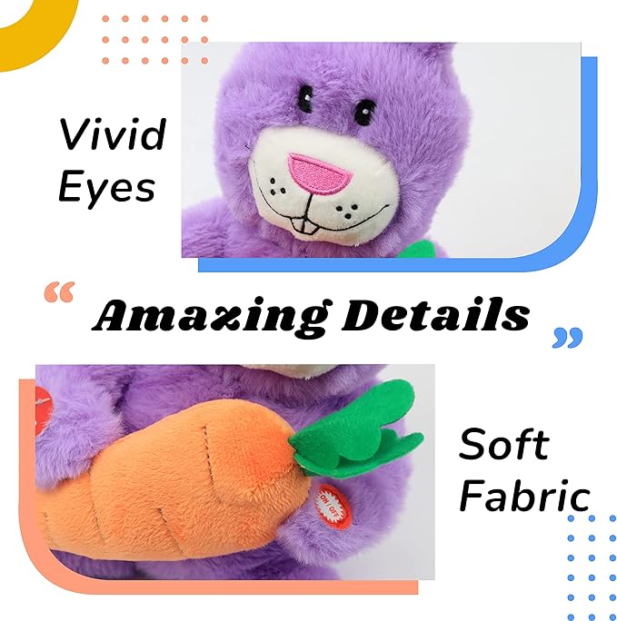 Hopearl Talking Singing Bunny Repeats What You Say Rabbit Musical Shaking Head Electric Interactive Animated Toy Speaking Plush Buddy Gifts for Toddlers, Purple 15''