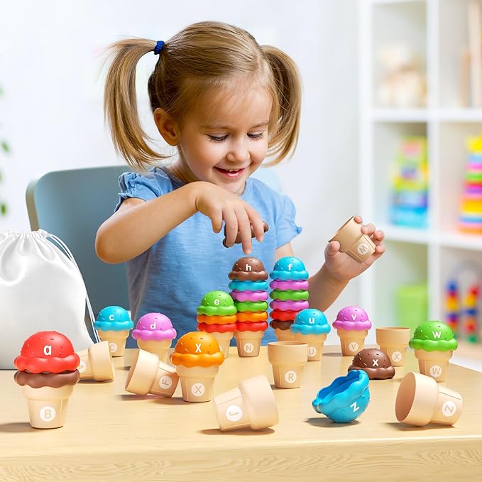 Ice Cream Toys Color and Counting Alphabet Match Learning Toys (52Pcs Alphabet)