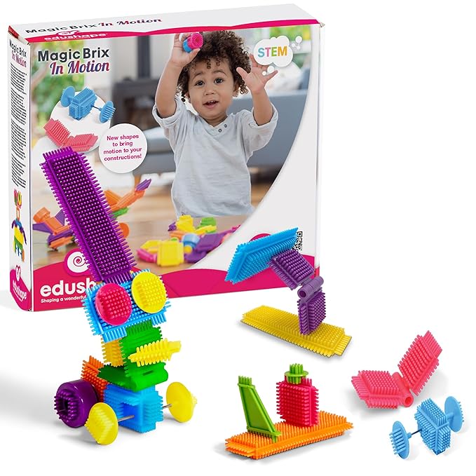 Edushape Magic Brix in Motion Interlocking Baby Building Blocks - 56 Pcs Toddler Blocks Interlocking Bricks 3-5 with