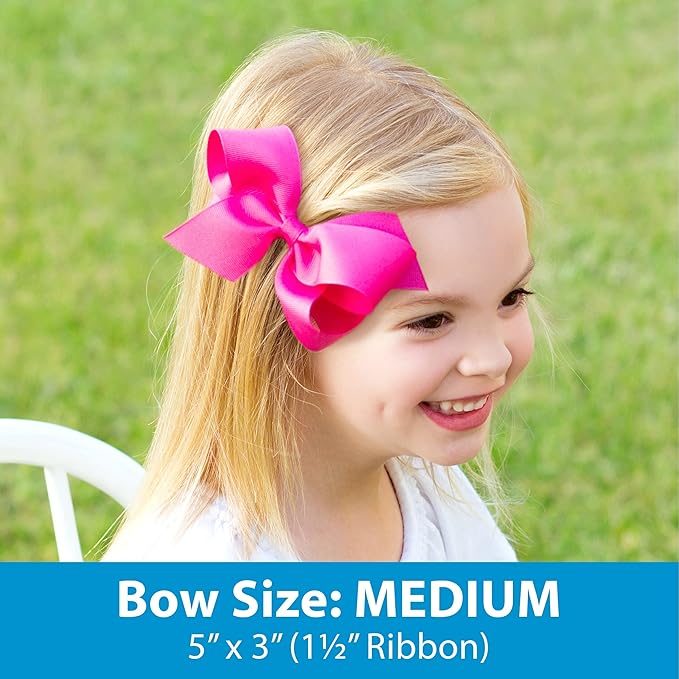 Wee Ones Girls' Grosgrain Hair Bow with Moonstitch Edge and Country Club Inspired Embroidery on a WeeStay Hair Clip, Medium