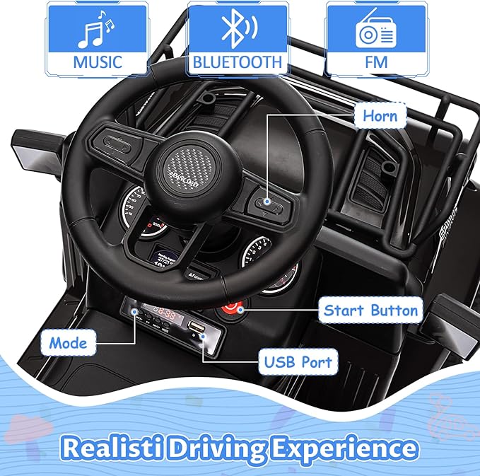 Hetoy 6V Ride On Car for Toddlers - Battery Powered Electric Car for Kids with Music, LED Light 4 Wheels 3-6 Years,