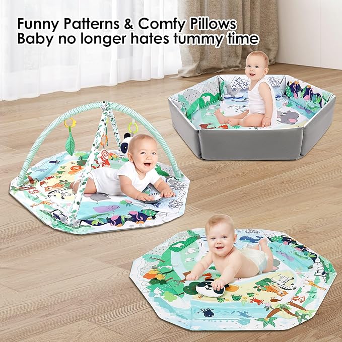 dearlomum 4-in-1 Tummy Time Mat,Baby Activity Play Mat 6 Infant 18 Ocean