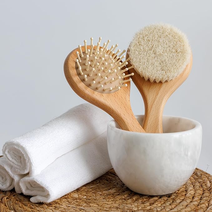 Baby Wooden Hair Brush Set - Premium Baby Brushes - Soft Natural Bristles - Organic Baby Products - Perfect Baby Registry Gift - Cradle Cap Brush - Newborns & Toddlers