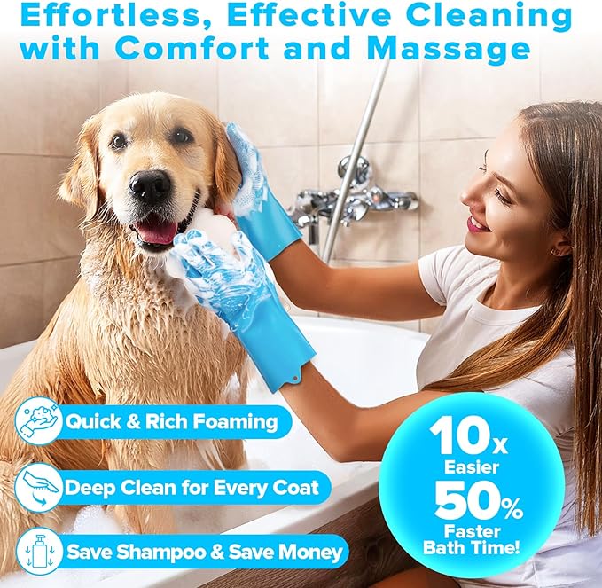 6PCS Pet Grooming Kit | Dog Washing Gloves | Dog Bath Brush | Dog Bath Gloves | Dog Shampoo Brush | Pet Grooming Gloves | Cat Bathing Supplies | Dog Bath Supplies (Light Blue)