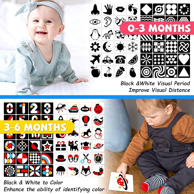 High Contrast Baby Flash Cards Baby Visual Stimulation Cards, 192Page Black and White Colorful Baby Toys for 0-3-6-12-36 Months Newborn Infant