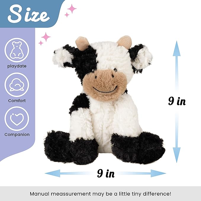 Hopearl Adorable Plush Cow Toy Floppy Dairy Cattle Soft Stuffed 9''