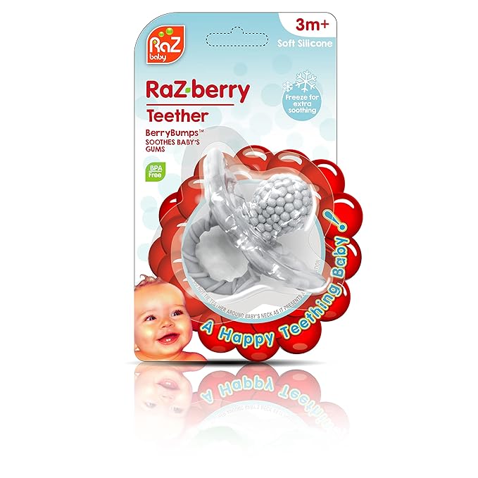RaZbaby RaZberry Silicone Baby Teether Toy - Berrybumps Soothe Babies Sore Gums