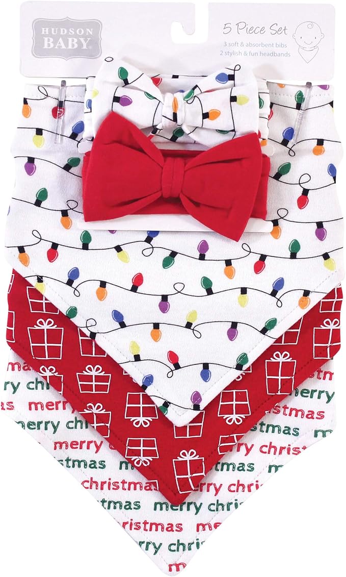 Hudson Baby Unisex BabyCotton Bib and Headband or Caps Set