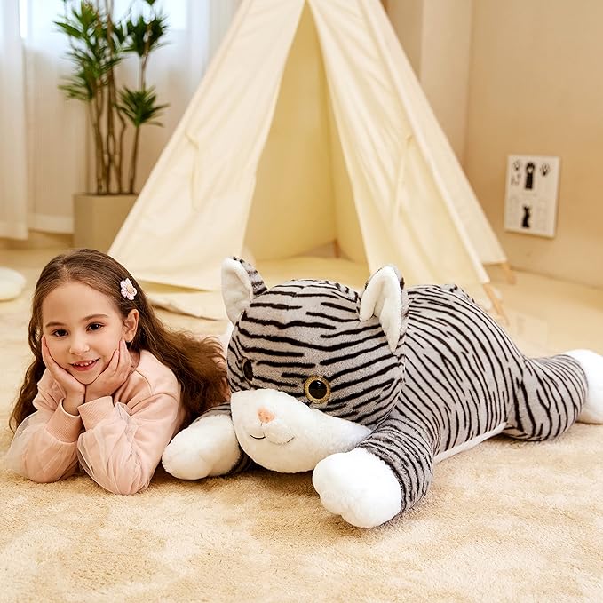IKASA Giant Striped Cat Stuffed Animal Plush Toy,Large Kitten Big Jumbo Soft Toys 30" Huge