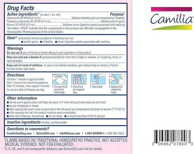 Boiron Camilia Teething Drops for Daytime and Nighttime Relief of 60 Count