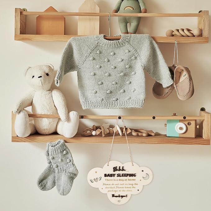 Baby Sleeping Sign Plaque, 9.06x6.1in Wooden Do Not Ring Doorbell