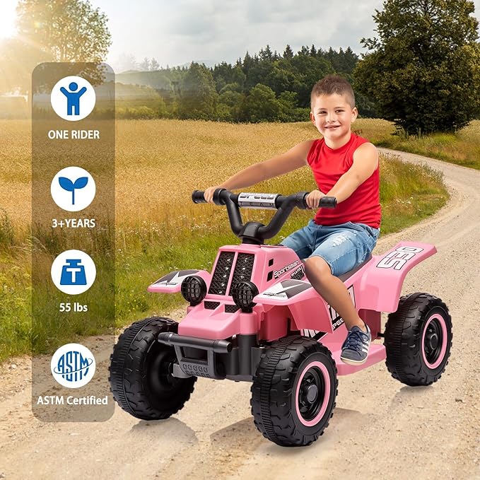 Hetoy 6V Kids Ride On Electric ATV, Ride Car with LED Headlights 1-3 Boys