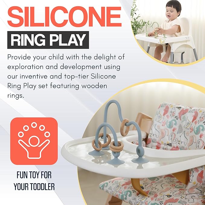 High Chair Toys with Suction Cups | Silicone & Wooden High Chair Suction Cup Toys for Babies 6-12 Months