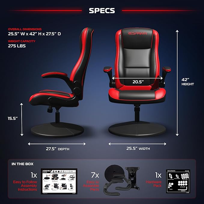 RESPAWN 800 Racing Style Gaming Rocker Chair, Rocking Gaming Chair, in Red RSP 800 BLK RED