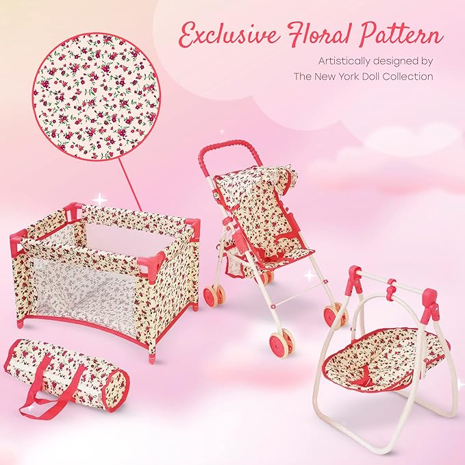 Baby Doll Accessories Set - 3-1 Baby Doll Furniture Set with Baby Doll Stroller, Baby Doll Crib 18” Doll 18" Dolls