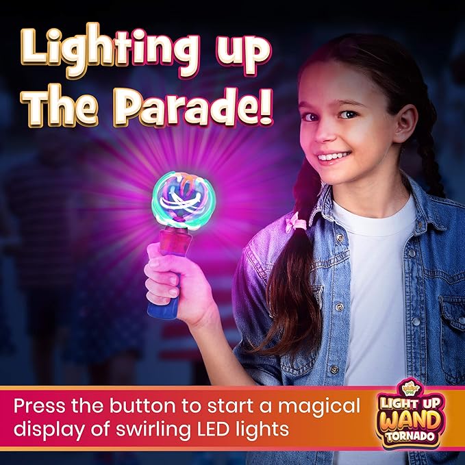 IPIDIPI TOYS Spinning Light Up Wand for Kids - Light Up Spinner Toy, Spinning Globe Toy 4th of