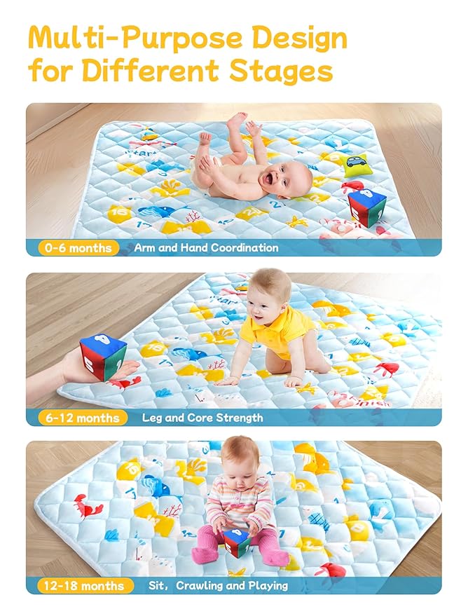 Baby Play Mat for Floor, 50x50 Play Mat with Parent-Baby Interaction Game Accessories for Playpen