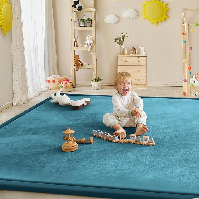 Baby Play Mat Coral Velvet Nursery Rug - 13’1” X 6’7” Memory Foam Area Rug Soft Padded Carpet