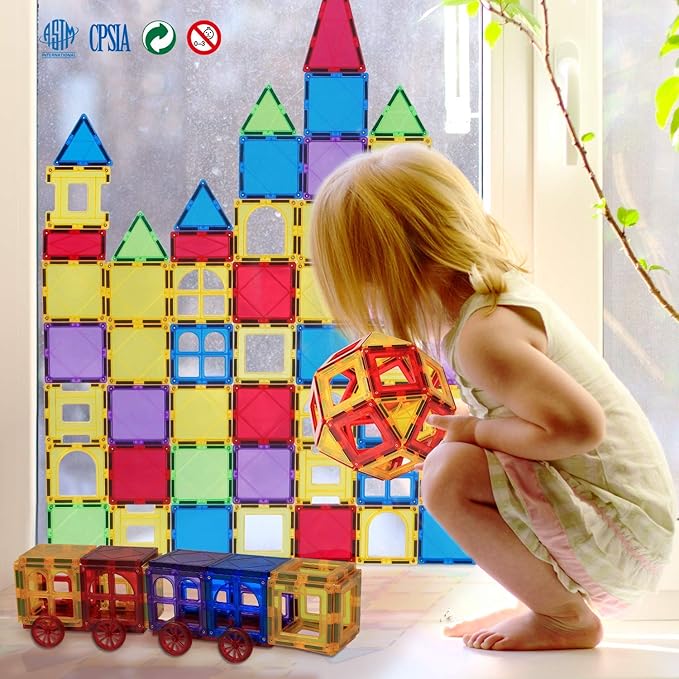 MAGBLOCK Magnetic Blocks - 32 Pcs Magnetic Tiles for Kids Ages 3-5 Magnet Blocks Tiles for Toddlers Magnetic Toys Educational Set