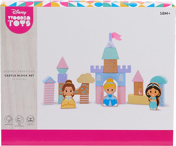 Disney Wooden Toys Princess Castle Block Set, 25-Pieces Include Cinderella 18 Month