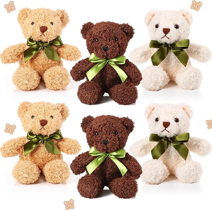 HyDren 6 Pcs Bears Bulk Stuffed Animal Small Bears Baby Shower Bears Plush Toys Employee Appreciation Easter Graduation Gifts(White, Brown