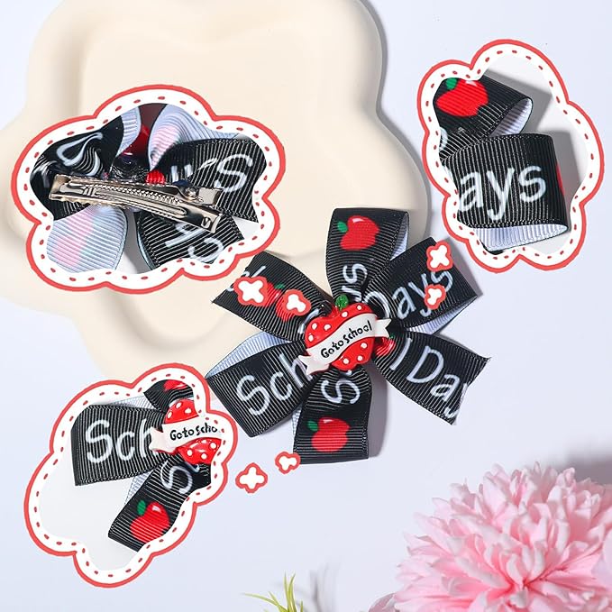 2Packs Back to School Bow Hair Clips Apple Hair Bow