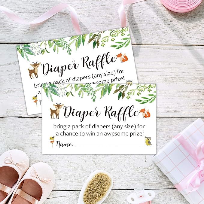 Diaper Raffle Tickets Woodland Baby Shower Game Invitations Insert for Boy Girl, Bring a Pack of Diapers to Win Favors 3.5" x 2", Pack 50