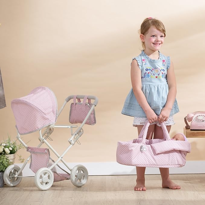 Olivia's Little World Buggy-Style Baby Doll Stroller with Retractable Canopy, Storage Underneath