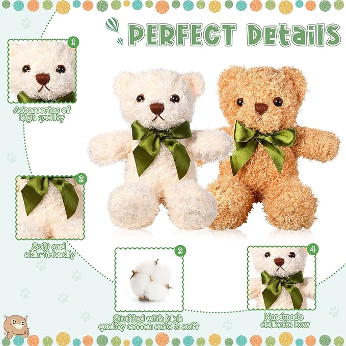 HyDren 15 Pieces Plush Stuffed Bears, 10 Inch Cute Soft Stuffed Bear Toy with Bow Tie for Graduation Baby Shower Christmas Birthday Party Gift Favors (Golden