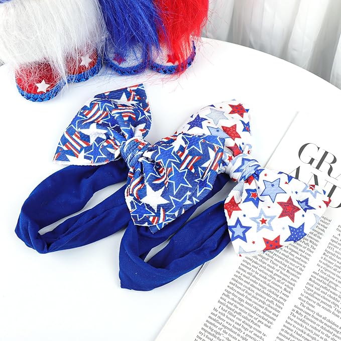 YanJie Baby Patriotic Handmade Stretchy Headbands - 4th of July Stars for Girls, Infants