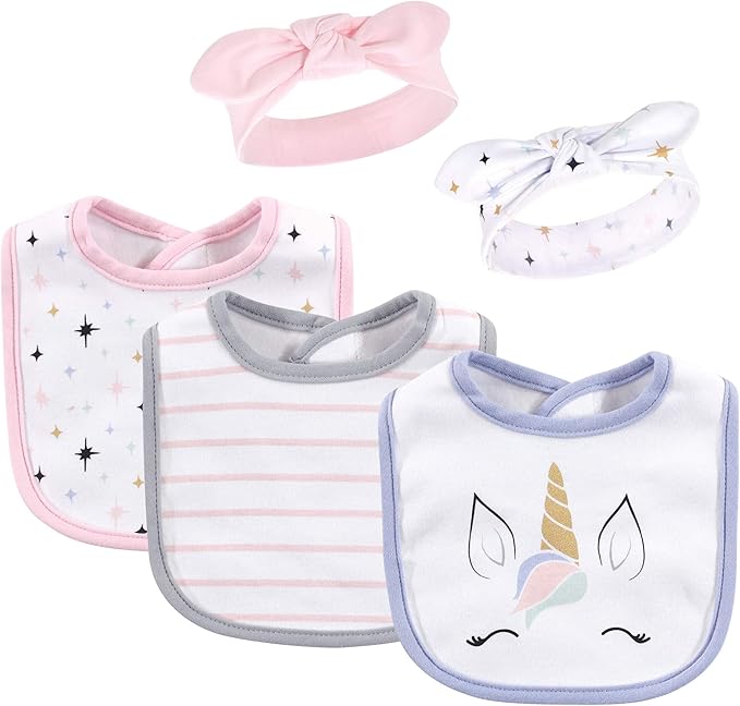 Hudson Baby Unisex BabyCotton Bib and Headband or Caps Set