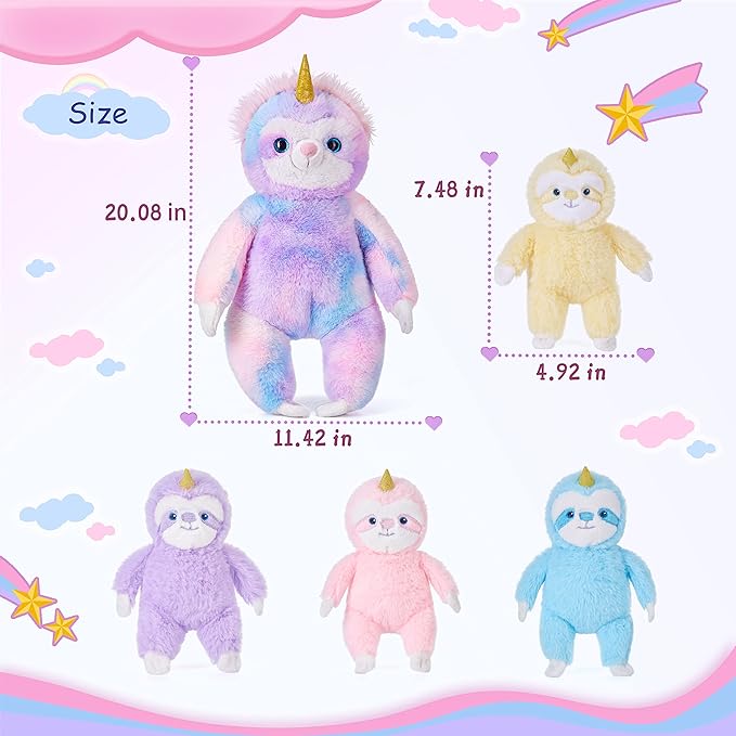 IKASA Mommy Sloth Stuffed Animal Mom and Baby Plush Toy,Cute 20" Soft Small Fluffy Mama Family Set Toy with Little Mini Babies