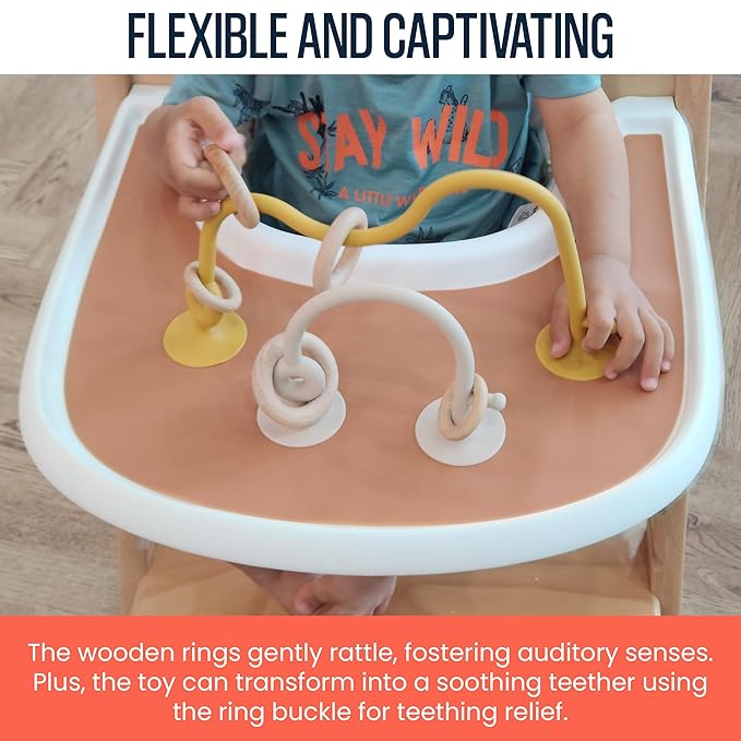 High Chair Toys with Suction Cups | Silicone & Wooden High Chair Suction Cup Toys for Babies 6-12 Months
