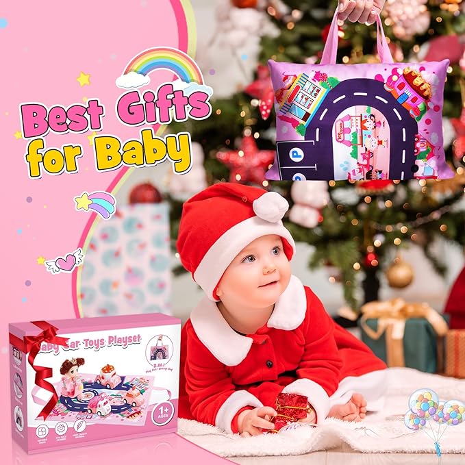 Baby Toys for 1 2 3 Year Old Girls,Cute Car Toys with Baby Doll & Playmat/Storage Bag for Toddlers Age 1-3 12-18 Months,1st