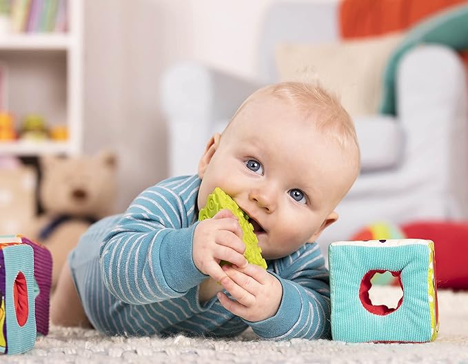 B. Toys Soft Fabric Building Blocks for Toddlers - Educational Alphabet Blocks with Textured Shapes - Stack & Play ABC Blocks for 6 Months+
