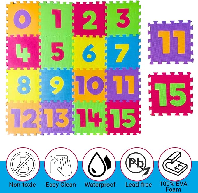Soft EVA Foam Playmat for Babies, Toddlers Interlocking Extra Thick 0.4'' Padded Floor Mat for Crawling 16 Tiles 48''x48'' Connected