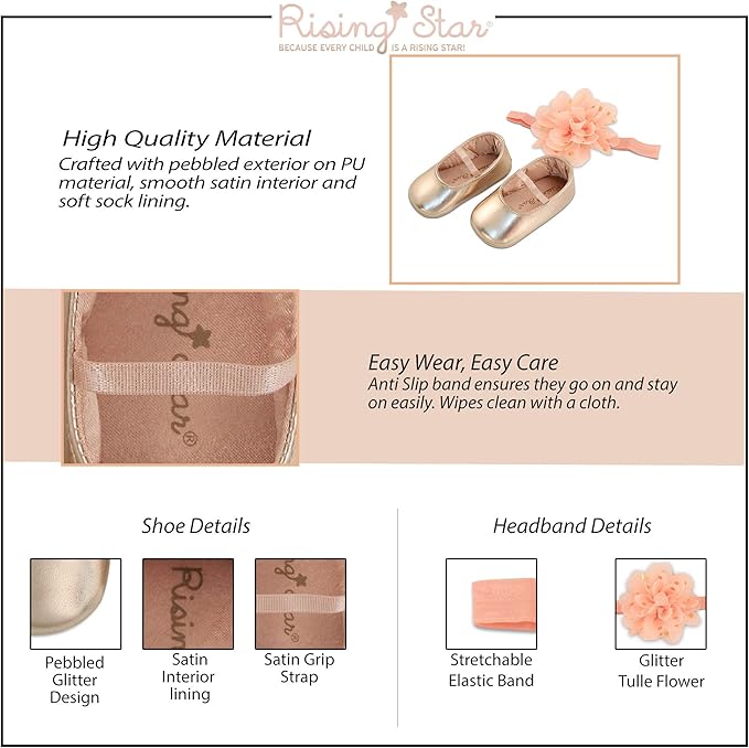 Rising Star Baby Girls' Shoes and Headband Gift Box Set
