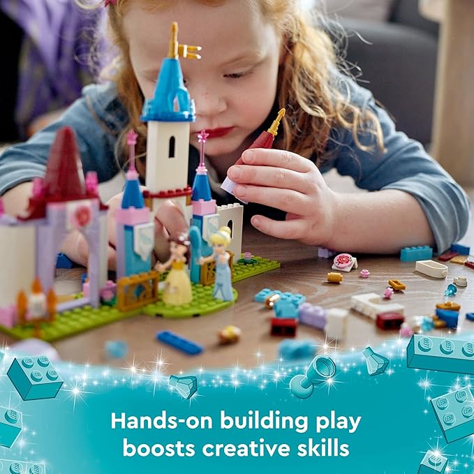 LEGO Disney Princess Creative Castles 43219, Toy Castle Playset with Belle and Cinderella Mini-Dolls and Bricks Sorting Box, Travel Toys for Girls and Boys, Sensory Toy for Kids Ages 6+