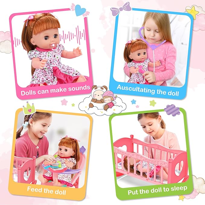 Baby Doll Toys Set, 14" Doll Toys 25Pcs Doll 3 4 5 6+