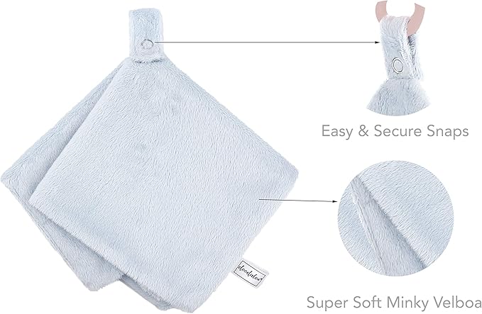 Ultra Soft Cotton Minky Velboa Baby Blanket with Snap Closure for Pacifier or Teether, Machine Washable 12 inch 12 inch